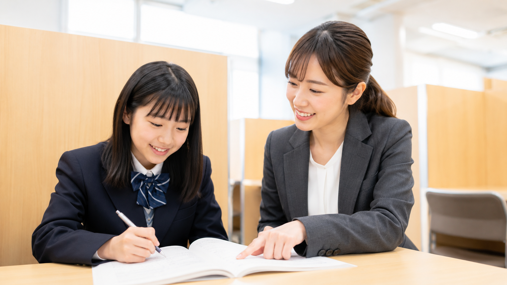 個別に学習を進める生徒と講師の様子